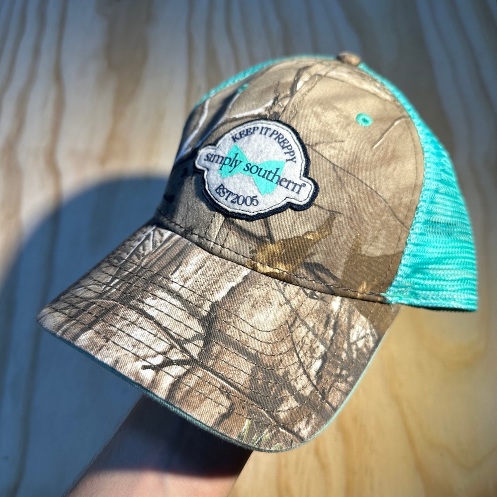 Simply Southern Women Teal Camo Mesh Back Trucker Hat Keep It Preppy OSFM